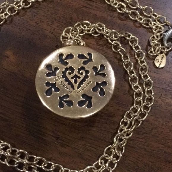 BARSE Bronze and Black Onyx Scroll Filigree Pendant Necklace - Picture 4 of 9